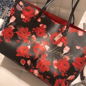 NWT VICTORIA’S SECRET FLORAL TOTE BAG BLACK